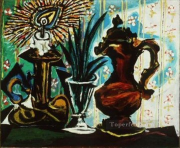 パブロ・ピカソ Painting - キャンドルのある静物画 1937年 パブロ・ピカソ